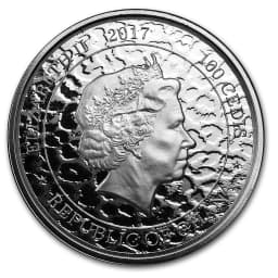 2017 1 oz .999 Silver African Leopard Republic of Ghana 100 Cedi (Error Coin) — Obverse thumbnail