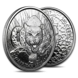 2017 1 oz .999 Silver African Leopard Republic of Ghana 100 Cedi (Error Coin) — Combined view thumbnail