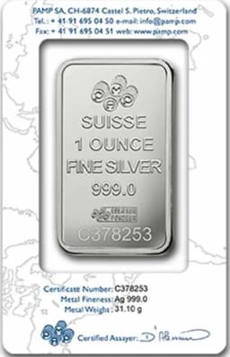 1 oz PAMP Lady Fortuna Silver Bar — Reverse thumbnail