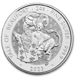 2023 The Royal Tudor Beasts Yale of Beaufort 2oz 9999 Silver Bullion 5 Pound Coin — Reverse thumbnail