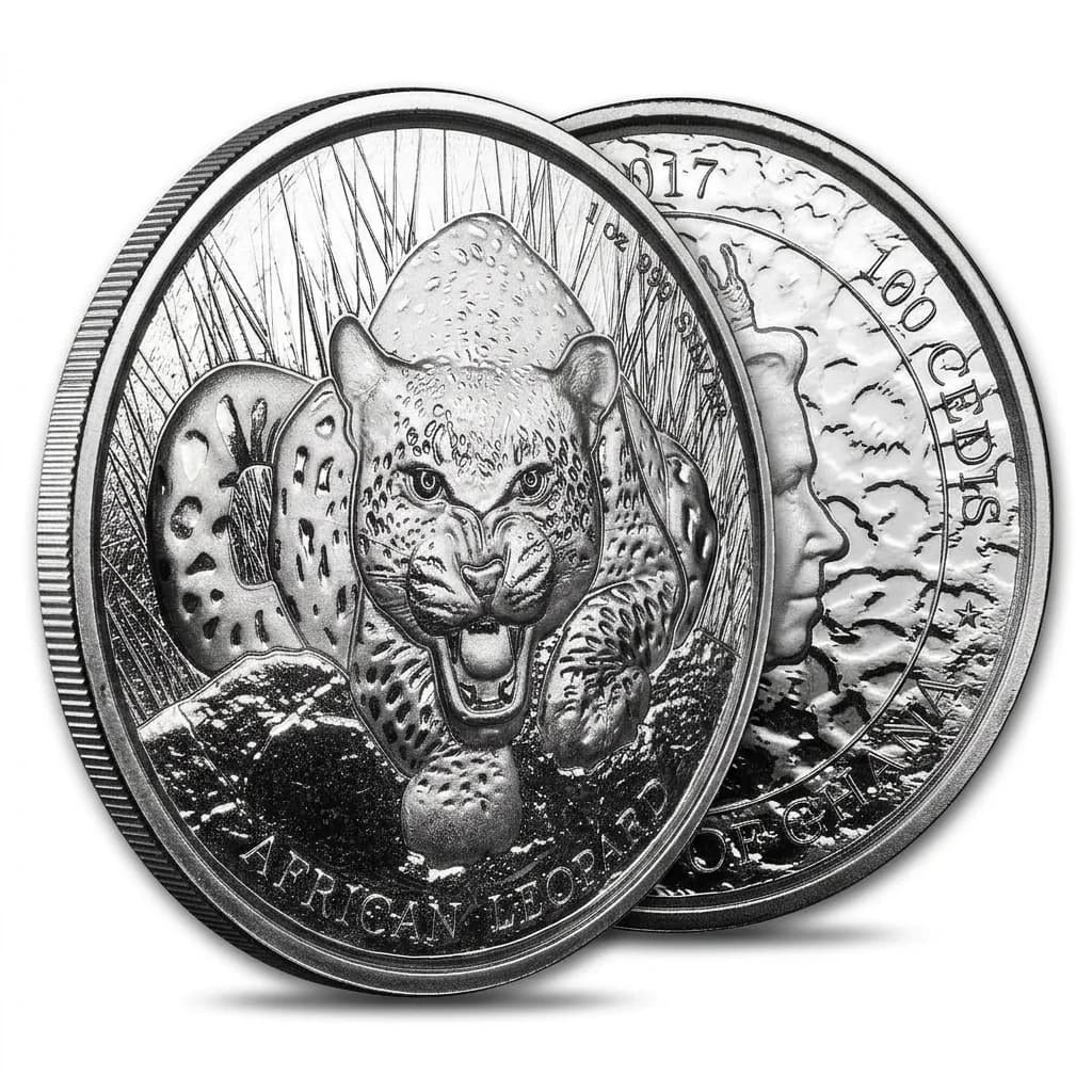 2017 1 oz .999 Silver African Leopard Republic of Ghana 100 Cedi (Error Coin)