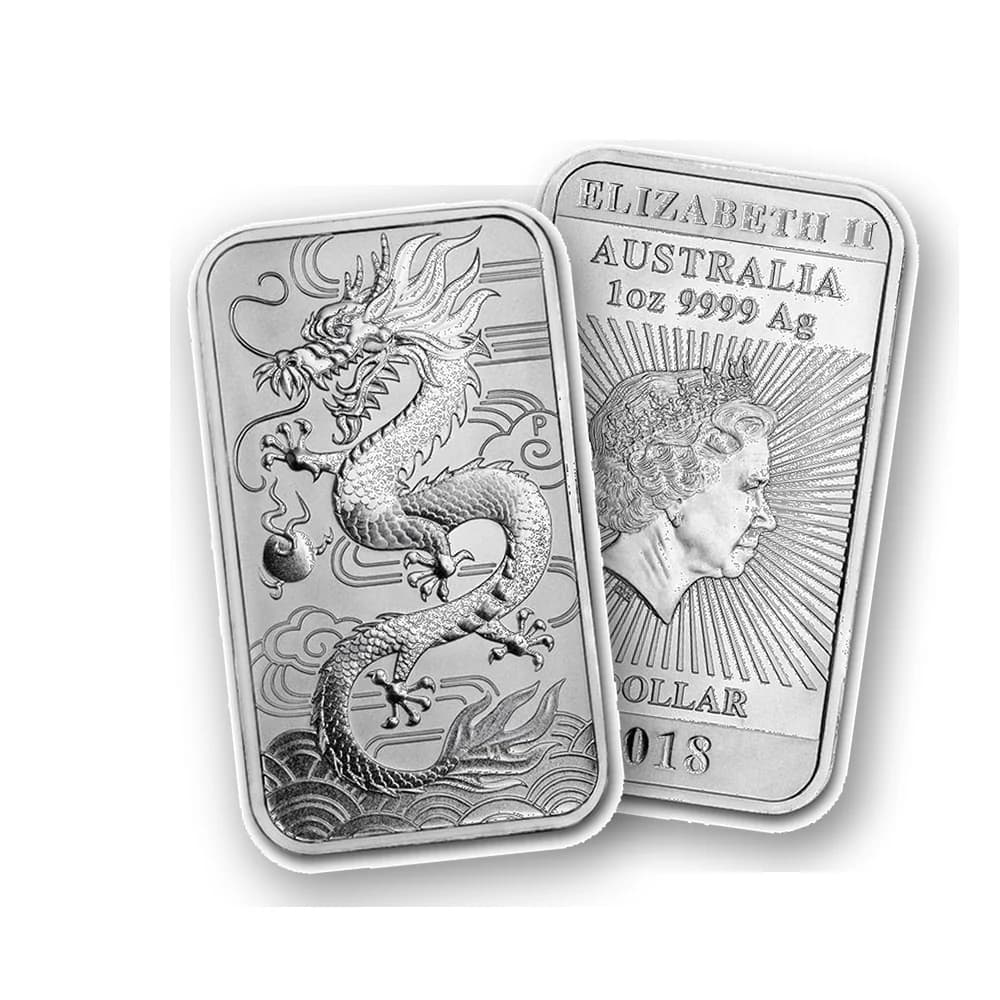 2018 1 oz 9999 Silver Australian Rectangular Dragon $1 Coin Bar